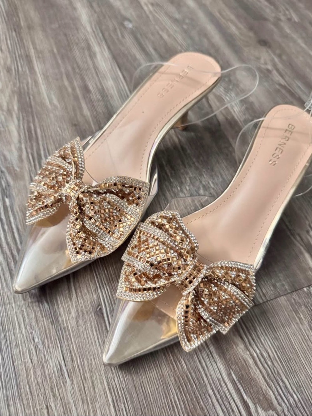 Ninetta Clear Slingback Heels with Crystal Bow, women 7